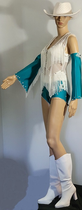 White and Green Rhinestone Cowgirl Cheerleader Halloween Costume