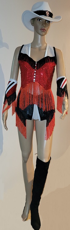 Canadian Cowgirl Cheerleader, Red White and Black, White Cowboy Hat